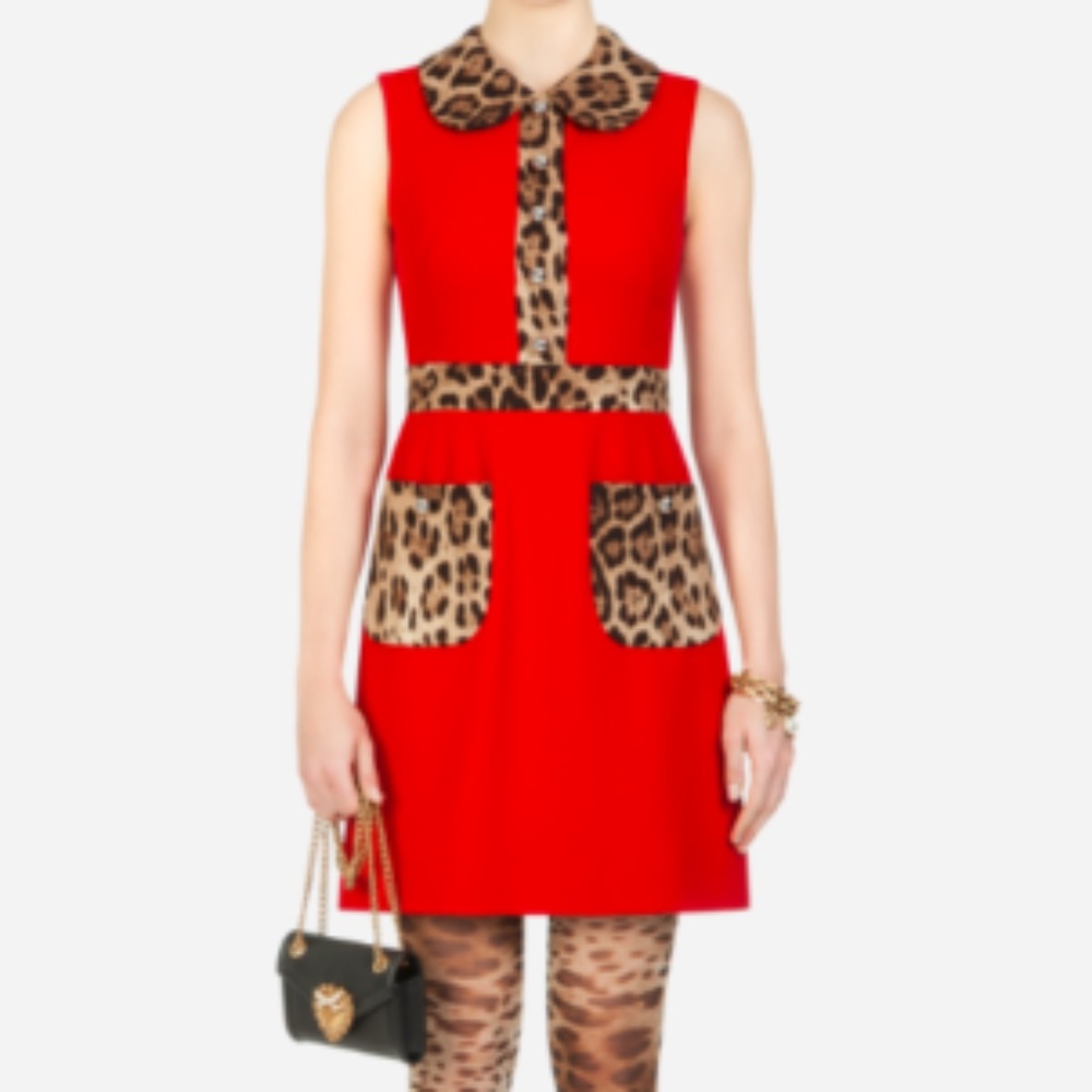 D&G- Dolce & Gabbana Red Leopard Print Mini Dress IT Size 36